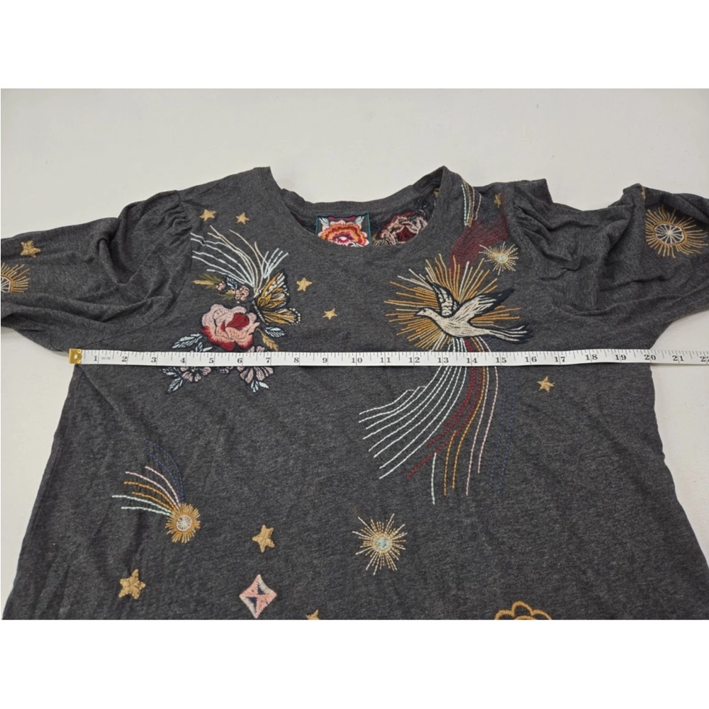 Johnny Was Selah Cuffed Puff Long Tee Crew Floral Embroidery Shirt Size S Womens - Picture 5 of 6